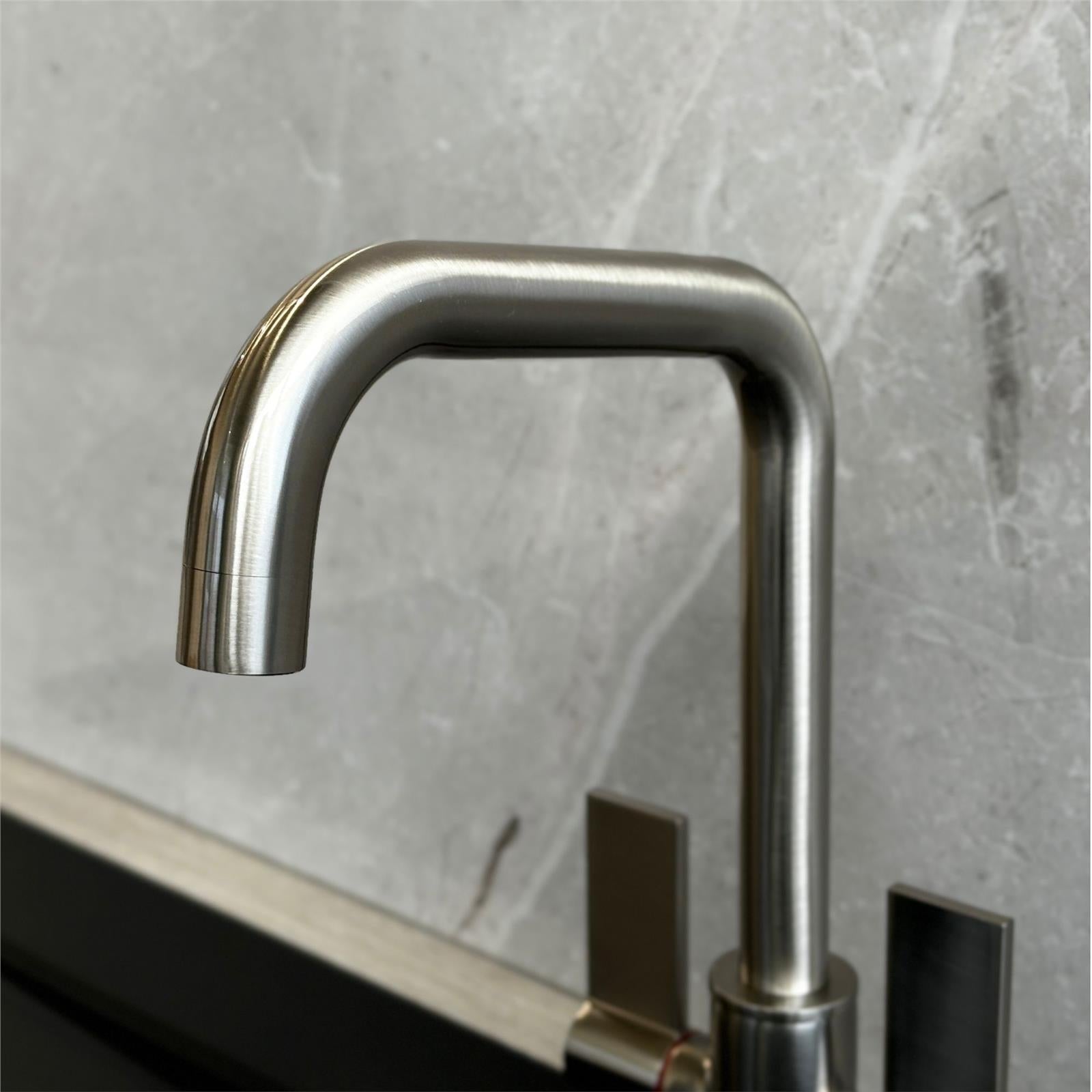 Liquida W18BN Twin Lever D Shape 360 Degree Brushed Nickel Kitchen Tap